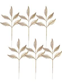 2片人造金箔叶子，金色塑料羽毛仿芦苇植物，适用于室内/室外派对、婚礼、餐桌DIY装饰、情人节、礼物、毕业典礼、家居装饰、返校季、学习用品 - 金色 - 查看 9