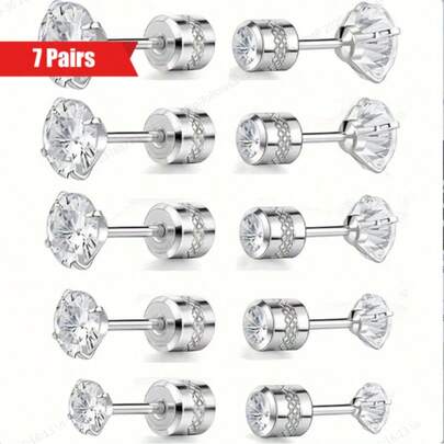 7 Paar 2-8MM Titan runde Zirkonia Ohrstecker mit Schraubverschluss, Hypoallergene Ohrringe für empfindliche Ohren, Geschenke für sie