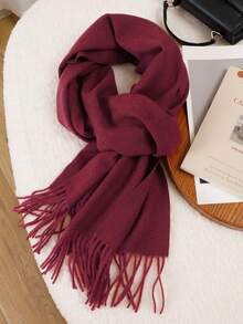1pc Autumn/Winter High-Quality Twill Fringe Solid Color Women Pashmina Scarf, Fashionable Casual Windproof Warm Shawl, Comfortable Blanket Scarf, Suitable For Daily Wear For Dress