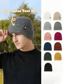 1pcPersonalized Embroidered Knitted Hat, Custom Text Winter Knitted Hat Warm, Custom Logo Solid Color Elastic Warm Knitted Hat Beanie Hat, Daily Outdoor Autumn And Winter Fashionable, Diverse Colors, Lovely, Simple Unisex Fashion Hats, Casual Custom Gifts, Personalized Gifts For Friends And Family