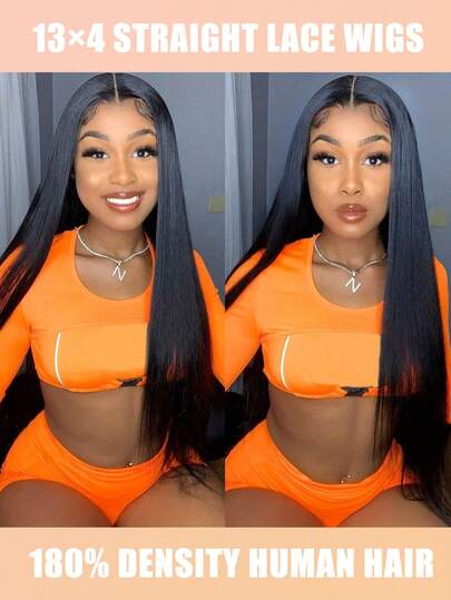 Peruka z prostych włosów ludzkich z koronką z przodu, brazylijskie peruki 13x4, przezroczyste, koronkowe peruki z przodu dla kobiet, peruki z włosów - bezklejowe, gęstość 180%, wstępnie wyrwane, proste peruki unisex, wstępnie wyrwane, zakładane i gotowe, proste peruki bez kleju dla początkujących, na Halloween, na imprezę kostiumową, swobodny strój, uniwersalna ozdoba do włosów, łatwa w noszeniu, akcesorium kosmetyczne Corpse Bride, elegancka, wstępnie wyrwana linia włosów, naturalny wygląd, długie proste włosy, 36 cali, na co dzień i specjalne okazje (peruki typu bob 6-16 cali)