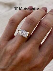 1pc Women's Wedding Ring, Minimalist Rectangular Ring, 2.6g S925 Silver, 2 Carat Moissanite, Bohemian Palace Style, Luxury Proposal Engagement Marriage Anniversary Mother's Day Gift, Comes With Moissanite Certificate And Elegant Gift Box