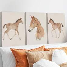 3pcs/Set, Canvas Framed Wall Art, Watercolor Foal Painting, Featuring A Foal In Soft Brown Tones, Ideal For Decorating Nurseries Or Kids' Rooms In Country Style Kids' Room Decor, Nursery Decor, Parenting Room Decor, Preschool Decor, Boys' Room Decor/Girls' Room Decor, Playroom Decor