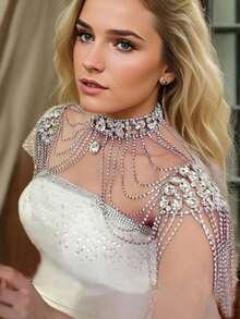Cuier 1PC Gorgeous Rhinestone Glass Shoulder Chain With Tassel For Wedding Bridal Off Shoulder Dress Crystal Glass Accessories - B款流蘇肩鏈 - 查看 2