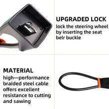 Car Security Lock - Heavy Duty Steel Steering Wheel Lock For Theft Protection, Easy Install & Universal Fit For Travel Peace Of Mind - Black - View 7