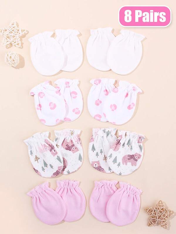 8 pares de manoplas suaves protectoras contra arañazos para bebés recién nacidos, adecuadas para el cuidado del bebé