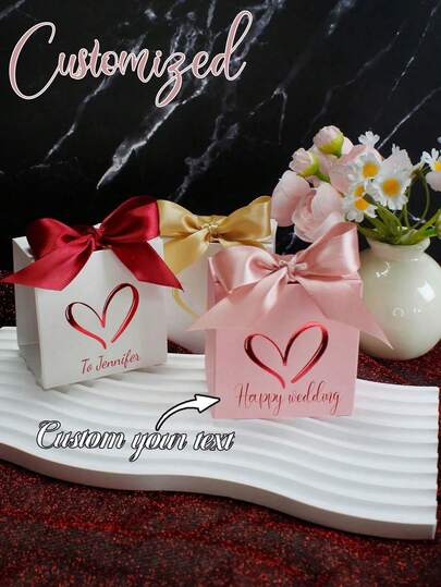 1-10pcs Custom Elegant Mini Gift Box- Perfect For Valentine's Day, Weddings, And Celebrations - Ideal For Candy, Chocolates, And Small Gifts – Features Heart Cutouts In Stylish Pink, White, And Red With Luxurious Ribbons – Perfect For Gifting And Party Decoration