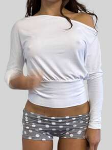 Womens Fold Over Shorts Stripe/ Dots Print Elastic Waist Low Rise Y2k Lounge Shorts Foldover Cute Pajama Micro Bottoms Mini Shorts Loungewear Summer Casual Skinny Pj Bottom Sleep Shorts - 淺灰色 - 查看 5