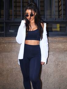 Conjunto Feminino de Rica Preto Tecido Premium Virginia Preto Academia Top Alta Sustentação Calça legging Cintura Alta. - Preto - Visão 9