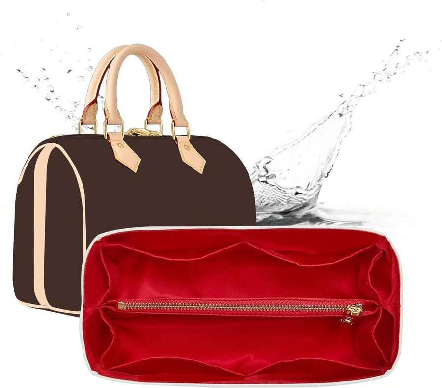 Upgraded Purse Organizer Insert Compatible With Speedy 25, PM, Goyard PM And More, Lightweight DupontPaper Bag Organizer Insert With Zip, 11 Pockets (Red,M) - 2 Trắng Đỏ - Xem 1