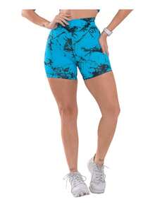 Feizzi Fitness Kit 3 Shortinho  Marmorizado  yoga Academia Caminhada Treino - PRETO-AZUL-BRANCO - Visão 6