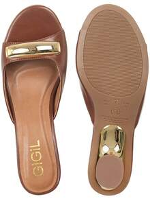 Women's Sandal Clog Mule High Heel Cup Metallic Embellishment Strap Gold Elegant Fashion GiGiL - 駝色 - 查看 6