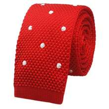 Corbata delgada de punto de unicolor para hombres, acabado cuadrado, {"Talla_nombre":"Talla única","Color_nombre":"Lunares rojos brillantes" - Multicolor14 - Ver 1