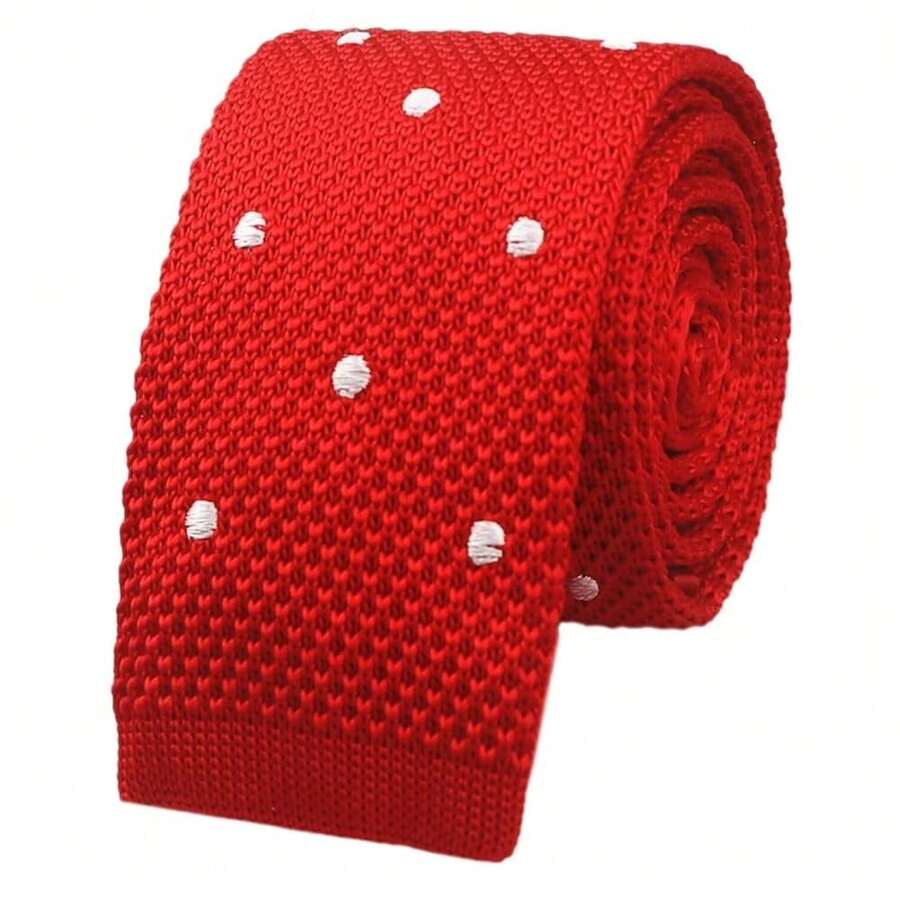Corbata delgada de punto de unicolor para hombres, acabado cuadrado, {"Talla_nombre":"Talla única","Color_nombre":"Lunares rojos brillantes" - Multicolor14 - Ver 1