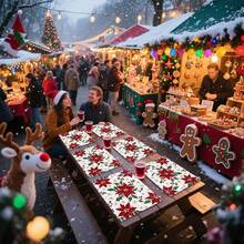 1 buc/4 buc/6 buc/100 buc Covorașe decorative de Crăciun cu model Poinsettia - Protecții de masă dreptunghiulare din poliester, lavabile la mașină, suporturi decorative pentru sufragerie, articole pentru petreceri, cadouri de Crăciun