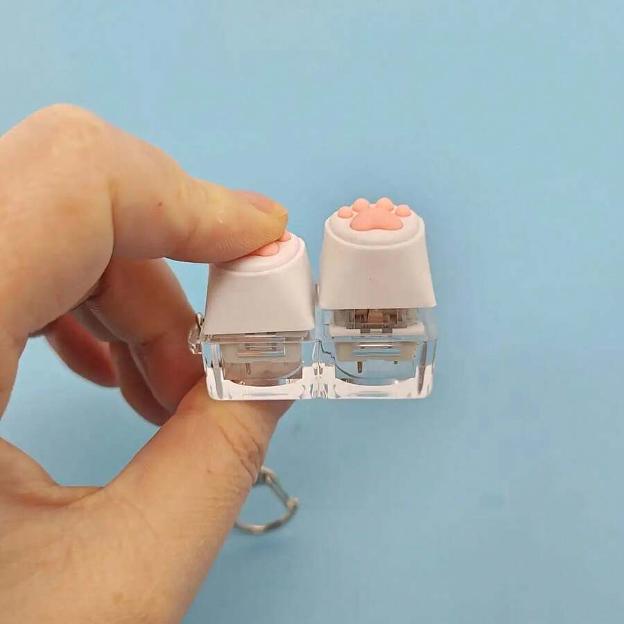 Novelty Fidget Pressing Toy Keychain, Soft Silicone Paw Button With Tapping Sound Mechanical Keys And Phones