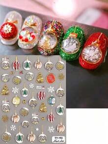 Adesivi per arte di unghie a sfera di cristallo natalizia, adesivi per arte di unghie invernali 5D in rilievo con fiocchi di neve, adesivi per arte di unghie stile Y2K, decorazioni fai-da-te per unghie con motivi natalizi e di Capodanno, forniture per arte di unghie