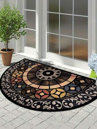 1件复古花卉半圆形门垫，户外地毯，半圆形地垫，鞋底刮泥垫，吸水防滑波西米亚风地毯，装饰地毯，圆形地毯，速干吸水浴室垫，入口垫，无异味吸水防滑垫，户外门垫，装饰地毯，鞋底刮泥垫，脚垫，泡沫垫，防尘防污前门垫，入口迎宾垫，适用于室内外入口