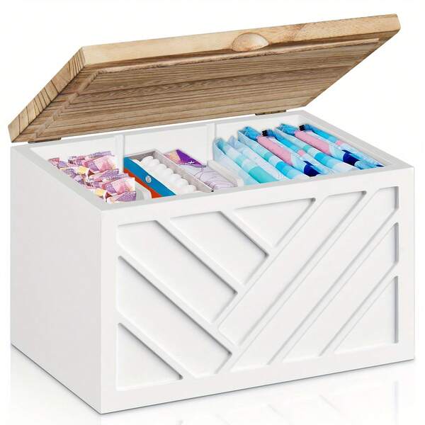 Tampon Storage, Feminine Product Organizer, Tampon Holder For Bathroom With Lid, Farmhouse Tampon And Pad Storage Organizer Countertop,Feminine Products Caddy, Bathroom Decor Box