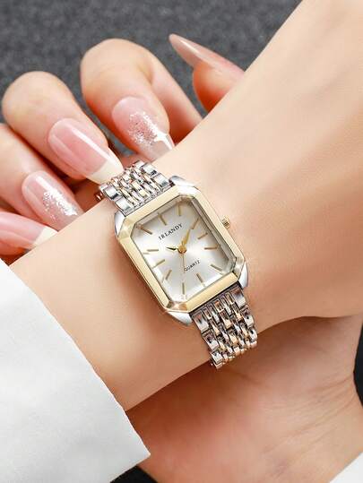 1pc Elegante Quartz Wrist Watch, Steel Square Dial, Classic Luxe (Watch Only, No Box) view 2