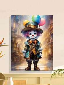 1 Set Beginner DIY Adult Number Painting Kit  Includes Paints, Canvas, Brushes And Instructions | Steampunk Clown With Balloons | 40x50cm/15.7x20in Frameless, Suitable For Home Decor, Family Activities, Father's Day, Mother's Day, Holiday Gifts - 彩色 - 查看 3