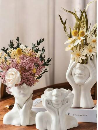1pc White Ceramic Face Vase, Female Form Head Half Body Bust Vases Boho Minimalism Decorative Modern Nordic Style Flower Vase For Home Living Room Office Decor Best Gifts Birthday Graduation