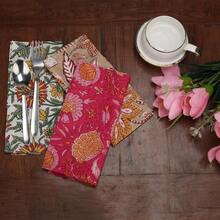 10 Pc Cotton Cloth Napkins - Hand Block Print, - Friendly, Dinner Napkins, Floral, Hand Made Size 16x16 Inch Printed Home Decor Multicolored - 多色1 - 查看 6