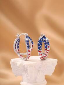 1 Pair National Flag Color Geometric Line Wrapped Stud Earrings, Suitable For Holiday Gifts And Wear