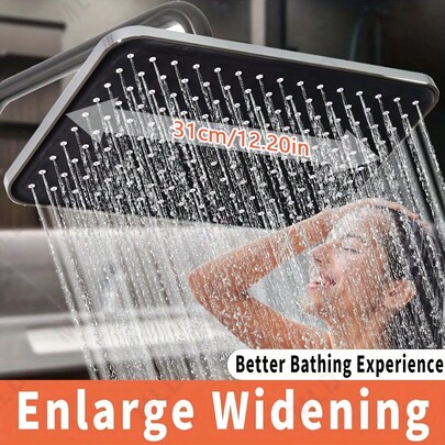 31cm Rectangular High Pressure Rain Shower Head, Anti-Clogging Silicone Nozzle, Adjustable Angle, Water-Saving, Luxury Modern Design, Suitable For Ceiling/Wall/Mounted - ABS Material, Painted Surface - Rectangular Rain Shower Head Top Sprayer