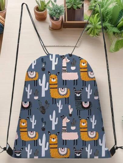 1 Drawstring Backpack With Daisy, Small Floral, Leopard And Small Animal Patterns, Lightweight Student Backpack, Multi-Purpose Storage Bag, Suitable For School Students, Multi-Purpose Backpack For Outdoor Travel, Drawstring Bag