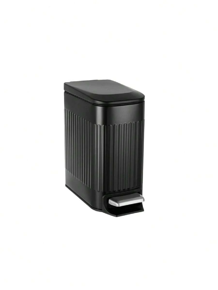 Small Black Bathroom Trash Can With Lid Soft Close, 6 Liter / 1.6 Gallon, Stainless Steel Garbage Can With Removable Inner Bucket, Step Pedal, Slim Wastebasket For Toilet, Office, Bedroom - 黑色 - 查看 1