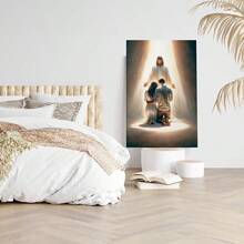 1pc Framed Canvas Wall Art, Couple Kneeling And Praying To Jesus Art Print Canvas Poster Painting Winter Home Wall Decor, Ideal Gift For Bedroom Living Room Hallway Dorm, Ready To Hang - 彩色 - 查看 4