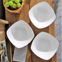 10 piezas Tazones blancos, material de PP Platos cuadrados reutilizables de 8 pulgadas, aptos para microondas y lavavajillas, adecuados para cocina, postres, frutas, ensaladas, sopas, vajilla para comidas al aire libre, regalo para Navidad, Año Nuevo, Festival de Primavera, tazones de caramelos