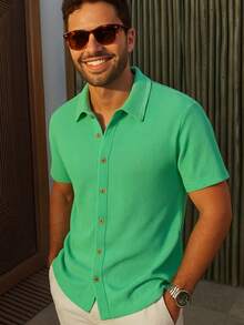 Men's Comfortable Knit Shirt Lightweight Shirt For Summer - Sea Green - View 1