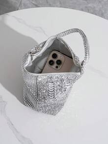 Rhinestone Decor Asymmetrical Shaped Clutch Bag, Elegant Party Event Handbag For Women