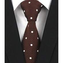 Men's Solid Color Textured Knit Skinny Ties Smart Necktie Square-Cut Finish{"Size_name":"OneSize","Color_name":"CognacBrownPolkaDot"} - 多色24 - 查看 3