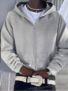 1pc Teens/Boys' Casual Solid Color Sporty Minimalist Fleece Hoodie Jacket, Autumn/Winter Children Clothing