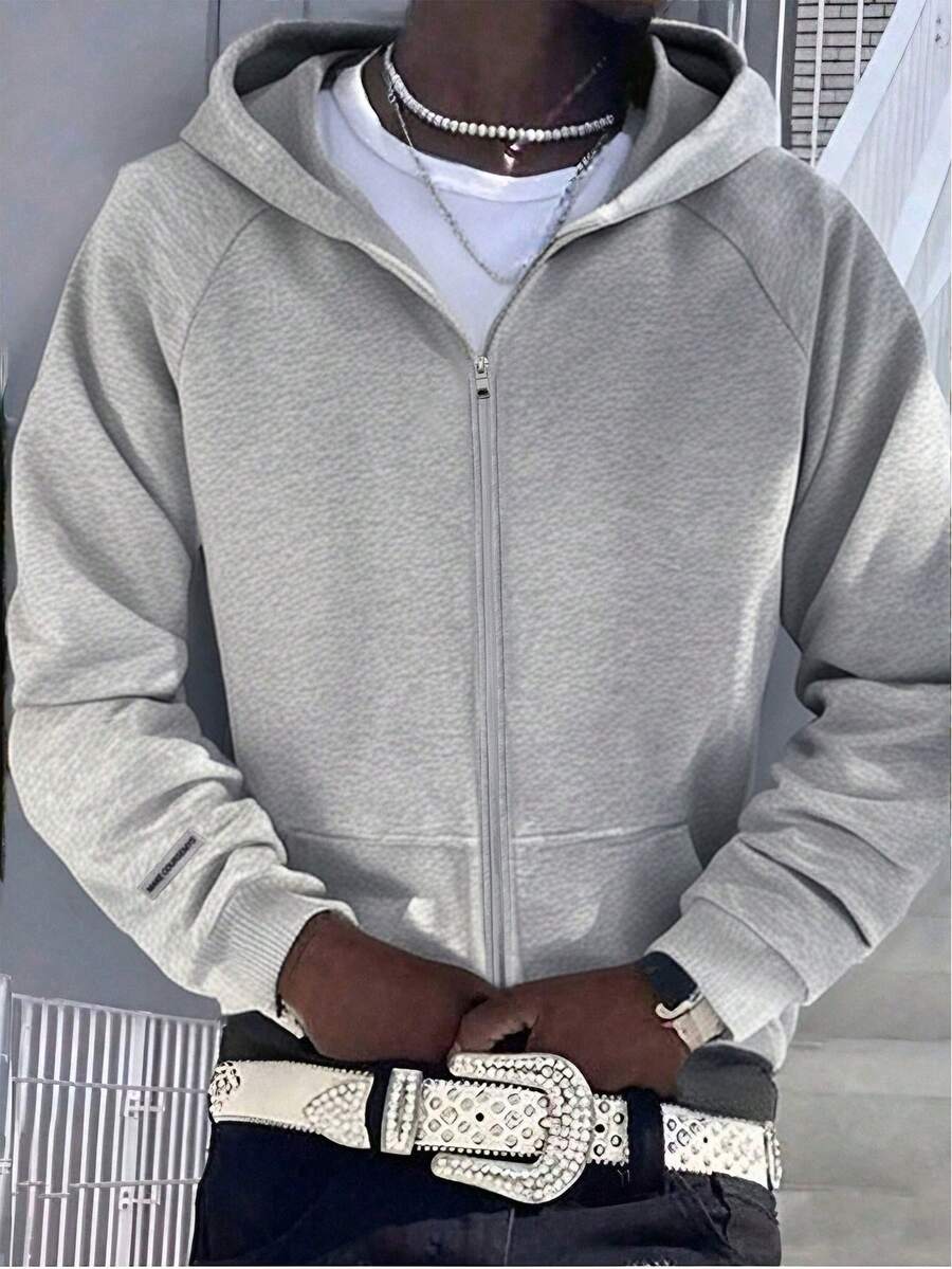 1pc Teens/Boys' Casual Solid Color Sporty Minimalist Fleece Hoodie Jacket, Autumn/Winter Children Clothing