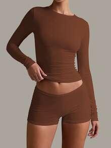 XLLAIS Fall Winter Outfits Spring Stretch Base Slim Top Women Casual Club Long Sleeved Red T-Shirt