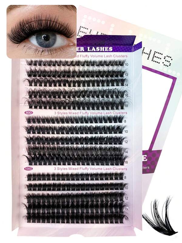 300 szt. kręconych rzęs D 8-18 mm, mieszanej długości, pojedyncze kępki rzęs 60D + 80D + 100D, 3 style, mieszane, puszyste, objętościowe, sztuczne rzęsy, żywe, wygodne, sztuczne rzęsy z norek na imprezy i festiwale muzyczne