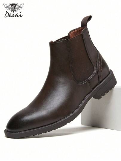 DESAI 1 Pair New Dersaichelsi Chelsea Boots, Pointed Slip-On Men's Vintage Handmade Gentleman Boots, Suitable For All Seasons