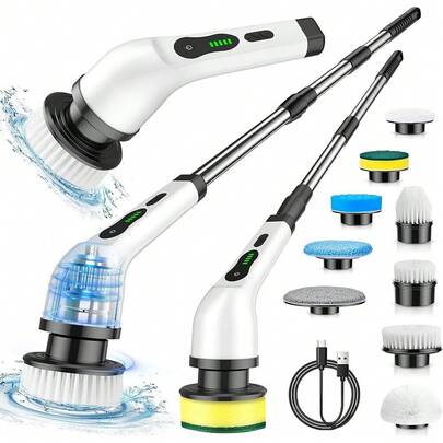 Electric Rotary Scrubber Cleaning Brush Rechargeable Cordless Power Turbo Scrubber Cleaning With Extended Handle Adaptive Brush