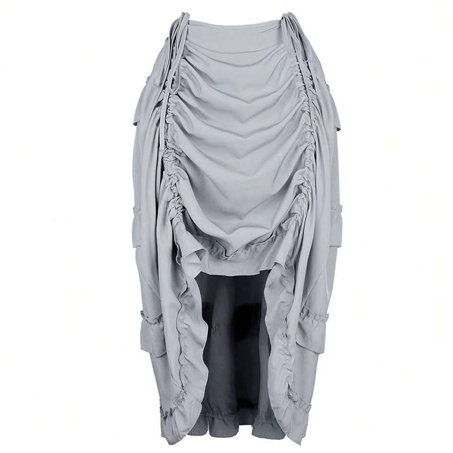 Zhitunemi Women's Steampunk Skirt Ruffle High Low Outfits Gothic Plus Size Pirate Dressing{"Size_name":"XX-Small","Color_name":"Grey"} - 灰色 - 查看 1