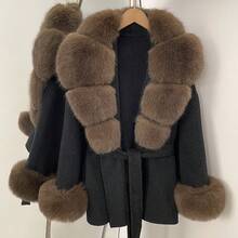 OFTBUY Einfarbiger Mantel mit Kunstpelzkragen und Gürtel, lässiger Street-Style für Herbst/Winter - Schwarzer Kaffee - Übersicht 4