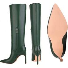 Women's Knee High Boots Stiletto High Heels Sexy Zipper Knee Bootshalloween - 深綠色/尖頭 - 查看 8