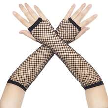 Fishnet Fingerless Gloves Mesh Arm Sleeves Fish Net Arm Sleeves EMO Gloves For Women In Theme Party Scene Accessories{"Size_name":"Long","Color_name":"#0-Black+Black(Long)"} - 多色10 - 查看 3