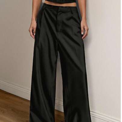 여성용 플로우 롱 스트레이트 레그 캐주얼 팬츠, 비즈니스 스타일 수트 팬츠, 우아하고 패셔너블하며, 일상 출퇴근 및 오피스룩에 적합