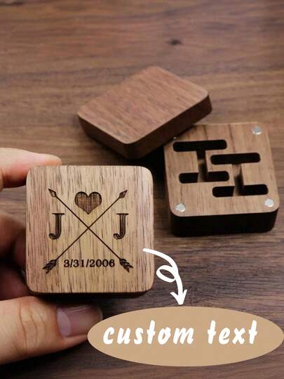 1Pair Custom Engraved Cufflinks With Box Personalized Name Cufflinks,Walnut Magnetic Storage Box , Groom's Cufflinks Box, Wedding Cufflinks Box, Wedding Gift, Unique Men's Accessory Perfect Wedding Groomsmen, Best Man, Father's Day, Birthday, Anniversary, Business Gift Ideal For Dad, Husband, Boyfriend, Groom, Or Businessman - Elegant And Timeless Keepsake, Handcrafted Custom Jewelry