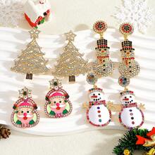 1 Pair Christmas Enamel Rhinestone Sparkling Crystal Christmas Theme Dangle Earrings - Santa Claus, Little Deer, Suitable For Holiday Lovers, Everyday Wear, Parties, And Gifts