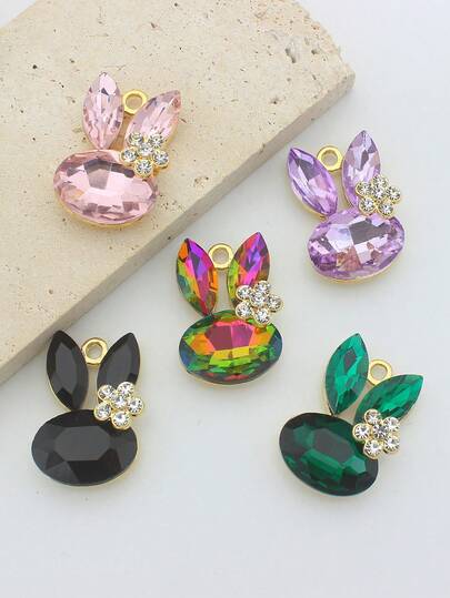 4/5pcs Cute Crystal Rabbit Ear Hair Accessories, Alloy DIY Jewelry Pendant, Necklace Charm, Keychain Suitable For Women Daily Wear